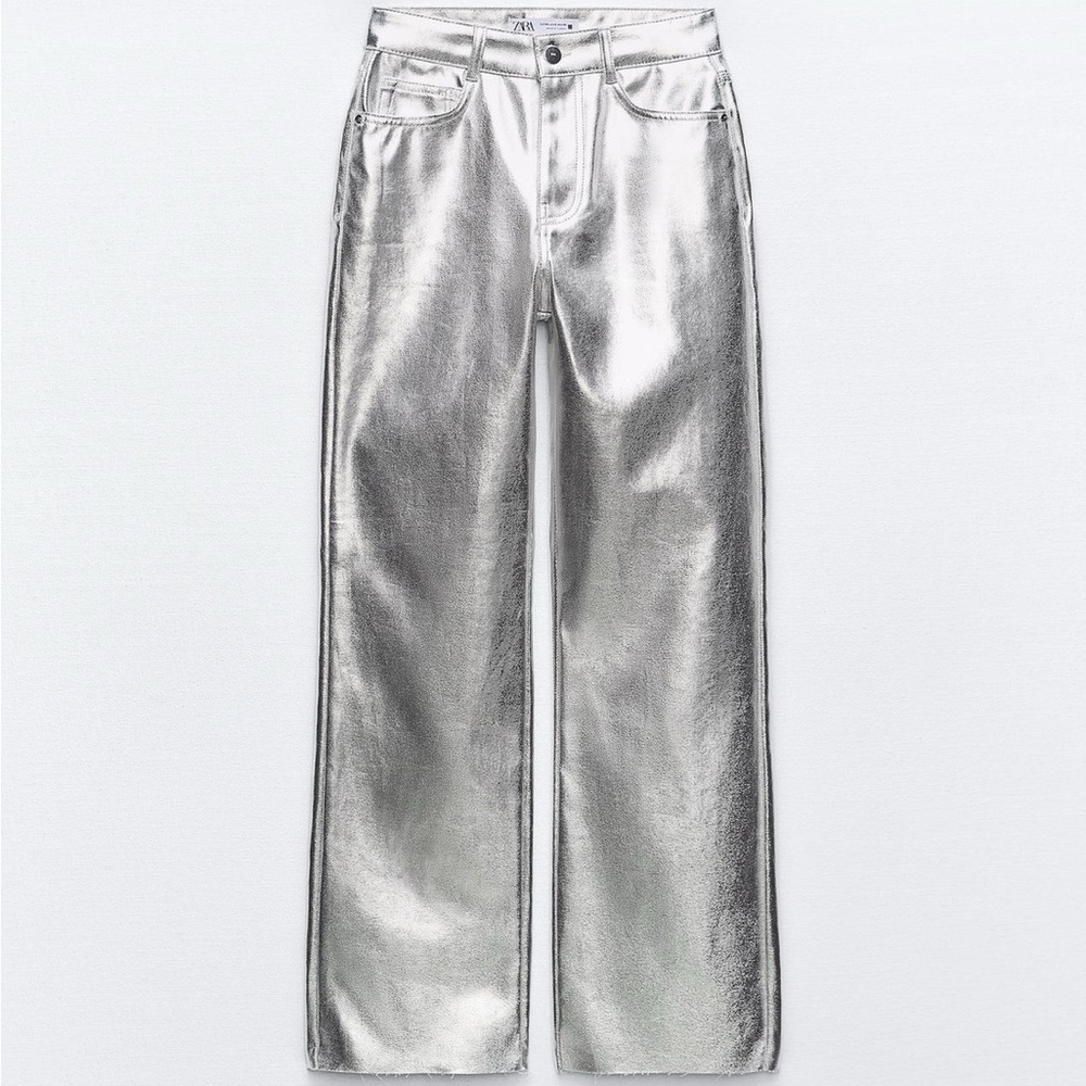 Zara High Rise Straight Leg Metallic Jean